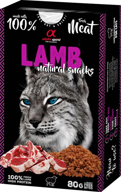 Hovedbilde Alpha Spirit Naturals Lamb 80g | Kornfri Kattesnacks