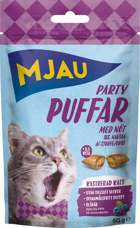 Mjau Partypuffar Nøtt 60 g