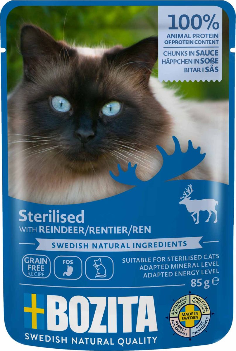 Bozita Feline-biter i saus for steriliserte katter med rensdyr 85 g