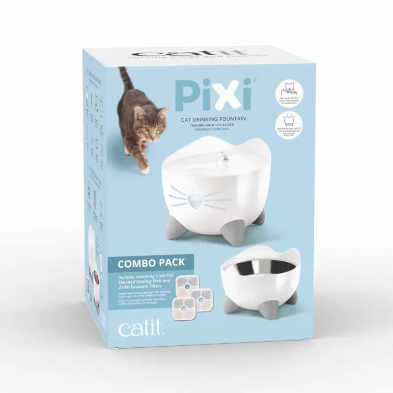 CATIT Pixi Combo Sett. Vann Fontene + Mat Skål - Hvit