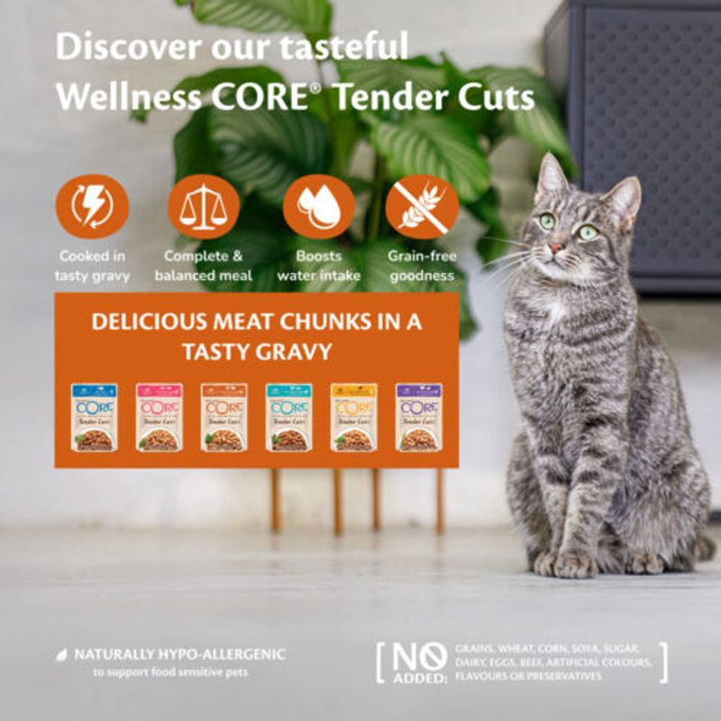 Wellness CORE Tender Cuts Kylling & Kyllinglever 85g | Kornfri