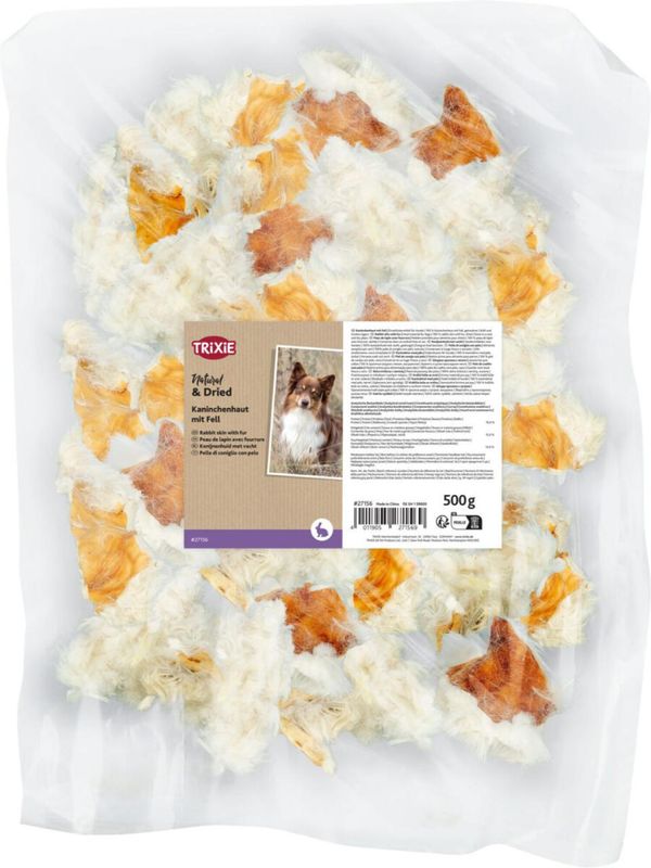 Trixie Tørket Kaninskinn m/ Pels 500g | Monoprotein Tygg